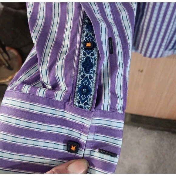 Luchiano Visconti (L) Mens Purple Striped Button Paisley Print Trim 2-ply Cotton - Picture 5 of 7